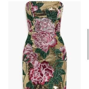 Marchesa Notte Gold Sequined Embroidered Column Dress